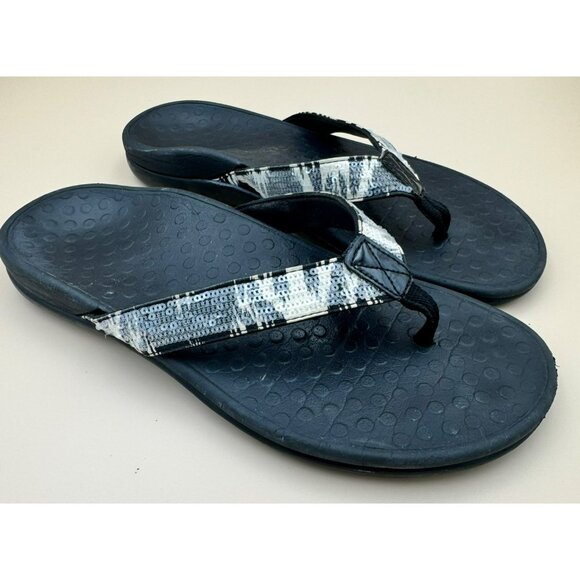 Vionic Tide II Womens 9 Zebra Black White Flip Flop Thong Sandals Ortho Sequins - Picture 1 of 10